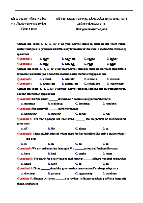Đề thi khảo sát chất lượng THPT Quốc gia lần 3 môn Tiếng Anh - Năm học 2016-2017 - Trường THPT chuyên Vĩnh Phúc